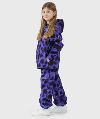 SET - Waterproof Softshell Pants And Hoodie Animal Print Purple