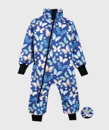 Waterproof Softshell Overall Comfy Denim Blue Butterflies Bodysuit